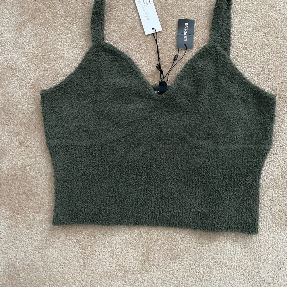 NWT Express Dark Green Textured Crop Top